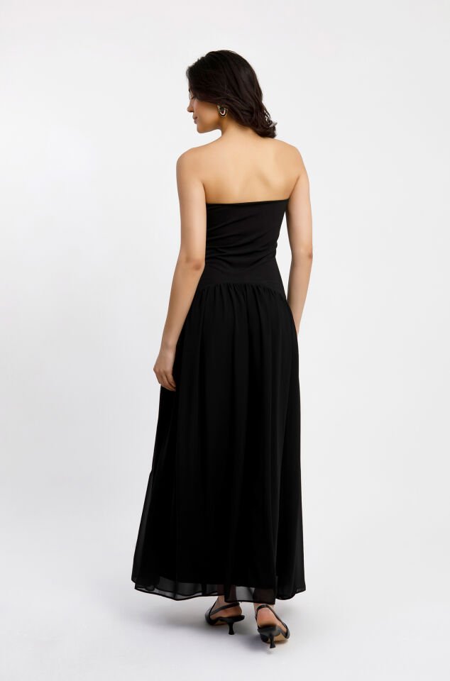 Straplez Maxi Siyah Elbise