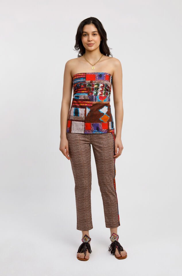 Desenli Slim-Fit Pantolon