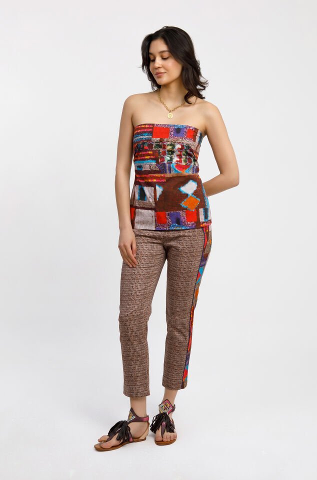 Desenli Slim-Fit Pantolon