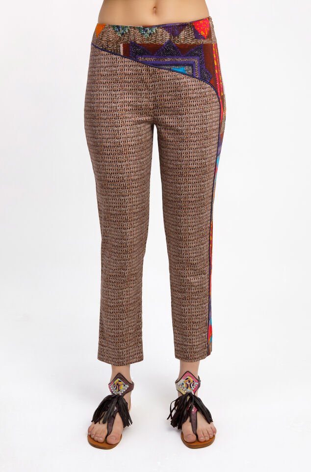 Desenli Slim-Fit Pantolon