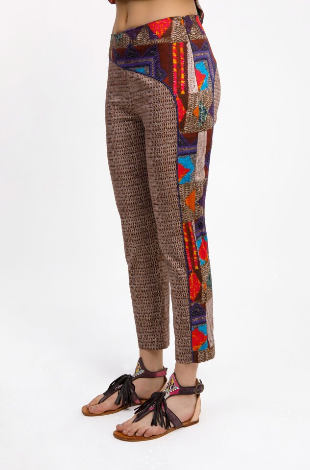Desenli Slim-Fit Pantolon
