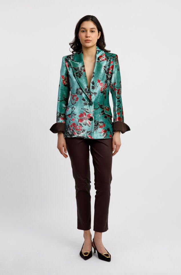 Floral Desenlİ İpek Kadife Blazer Ceket