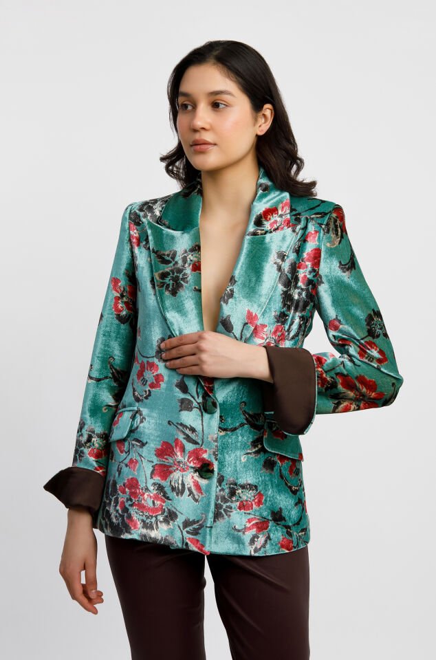 Floral Desenlİ İpek Kadife Blazer Ceket
