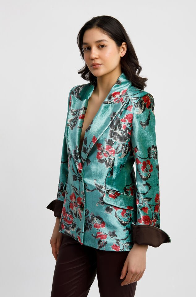 Floral Desenlİ İpek Kadife Blazer Ceket