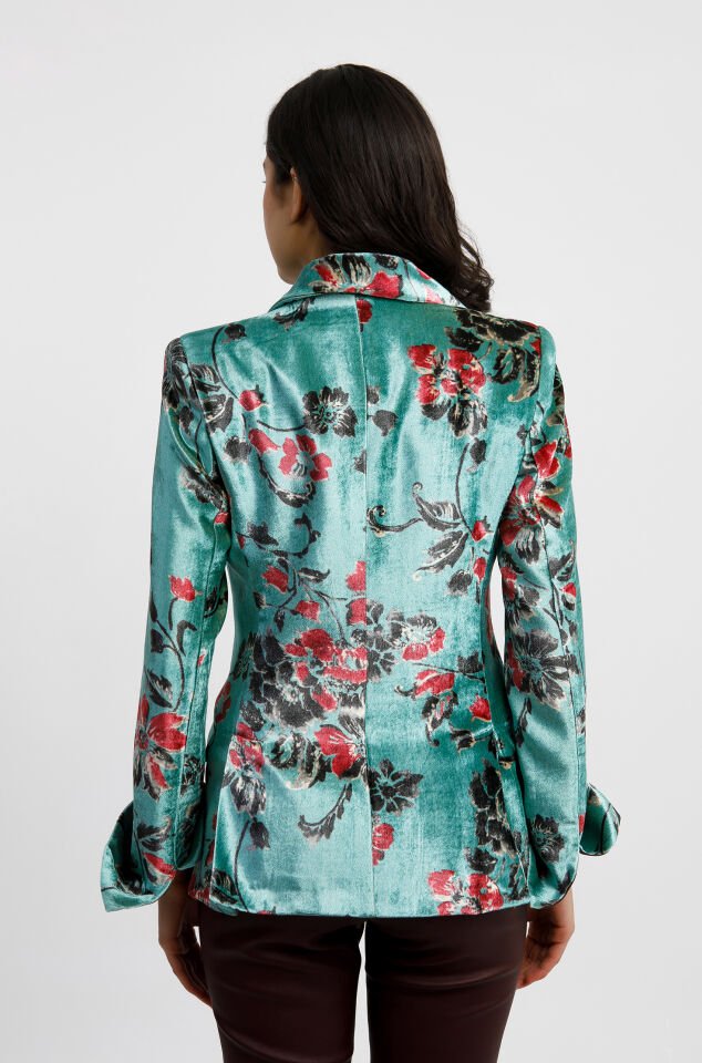 Floral Desenlİ İpek Kadife Blazer Ceket